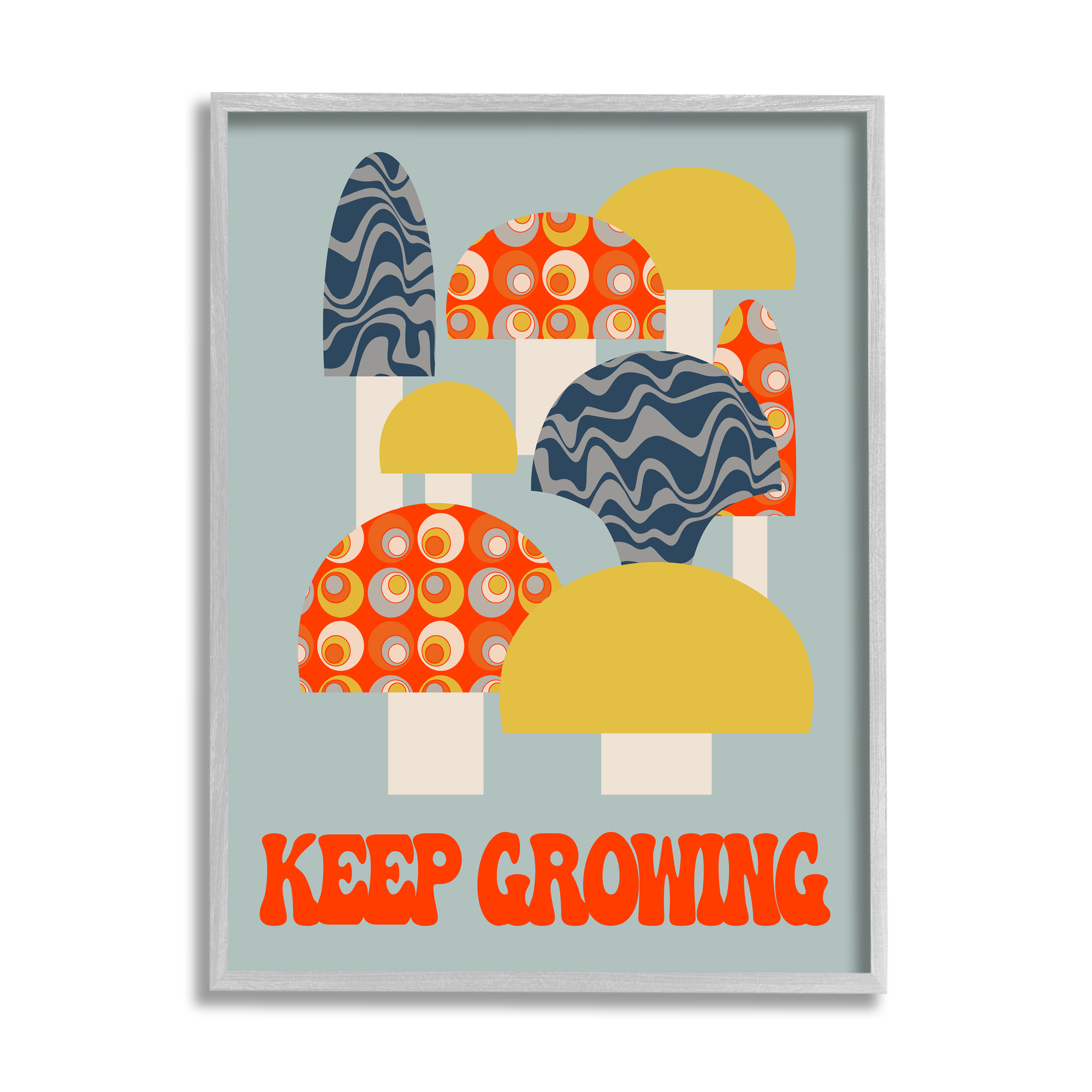Stupell Industries Keep Growing Retro Mushrooms Botanical & Floral Painting Gray Framed Art Print Wall Art, 24 x 30