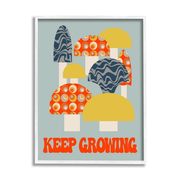 Stupell Industries Keep Growing Retro Mushrooms Botanical & Floral Painting White Framed Art Print Wall Art, 11 x 14