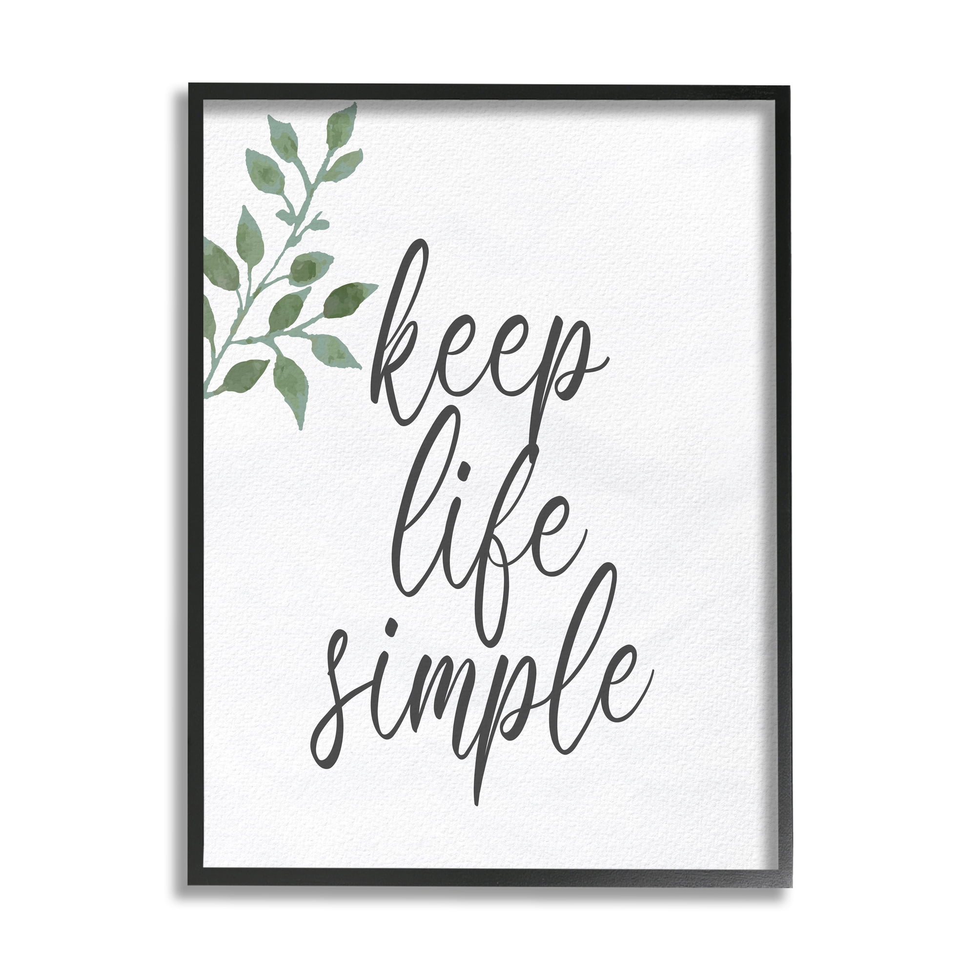 Stupell Industries Keep Life Simple Botanical Sprig Script Calligraphy Graphic Art Black Framed Art Print Wall Art, Design by Kim Allen