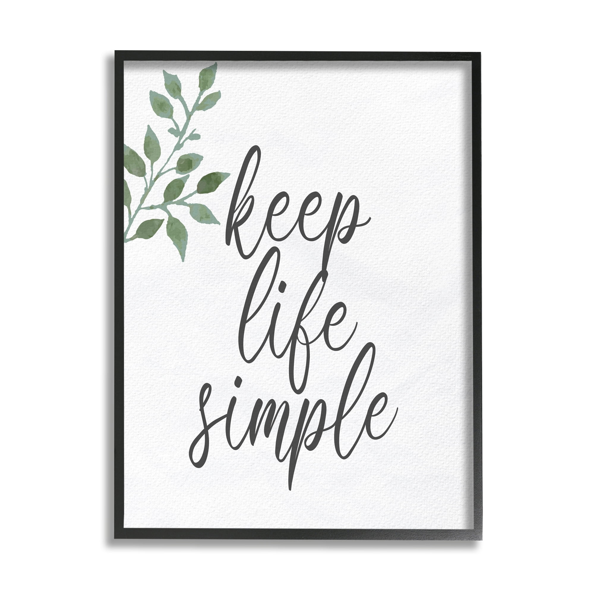 Stupell Industries Keep Life Simple Botanical Sprig Script Calligraphy Graphic Art Black Framed Art Print Wall Art, Design by Kim Allen