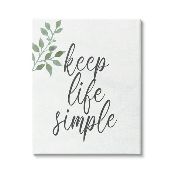 Stupell Industries Keep Life Simple Botanical Sprig Script Calligraphy Graphic Art Gallery Wrapped Canvas Print Wall Art, Design by Kim Allen