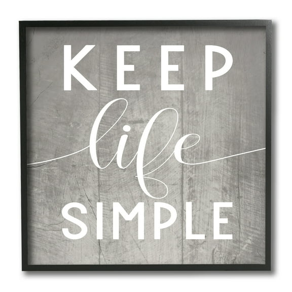 Stupell Industries Keep Life Simple Phrase Grey Plank Pattern Inspirational Painting Black Framed Art Print Wall Art, 12 x 12