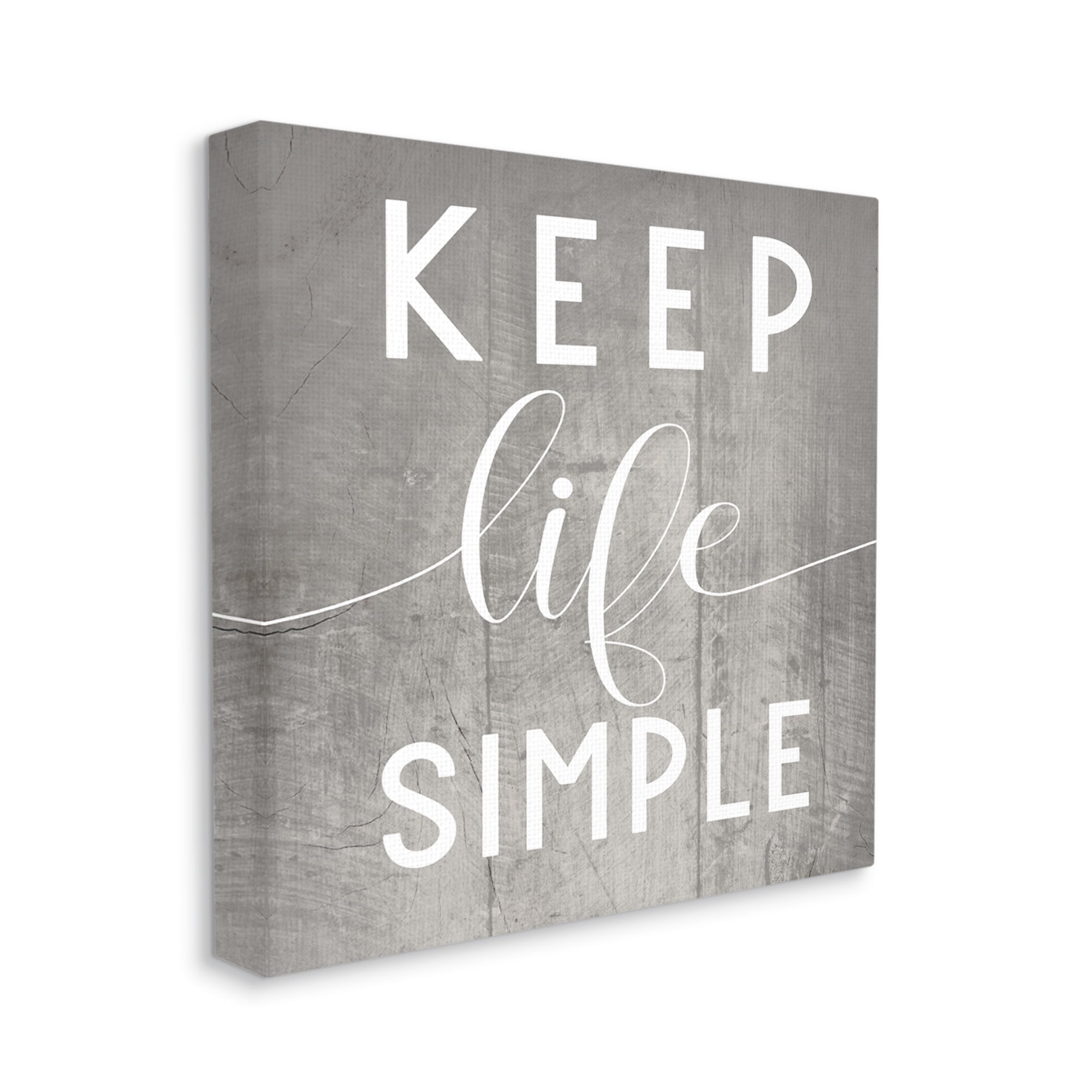 Stupell Industries Keep Life Simple Phrase Grey Plank Pattern Inspirational Painting Gallery Wrapped Canvas Art Print Wall Art, 24 x 24