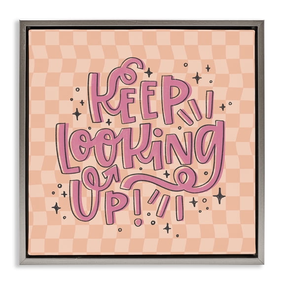 Stupell Industries Keep Looking Up on Checkered Inspirational Painting Gray Floater Framed Canvas Art Print Wall Art, 18 x 18