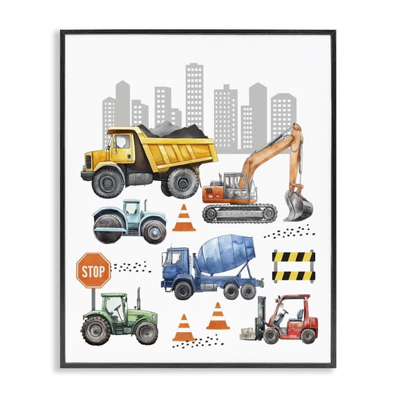 Stupell Industries Keep Moving Construction Vehicles Black Framed Giclee Art, design by Christine Simpson Art