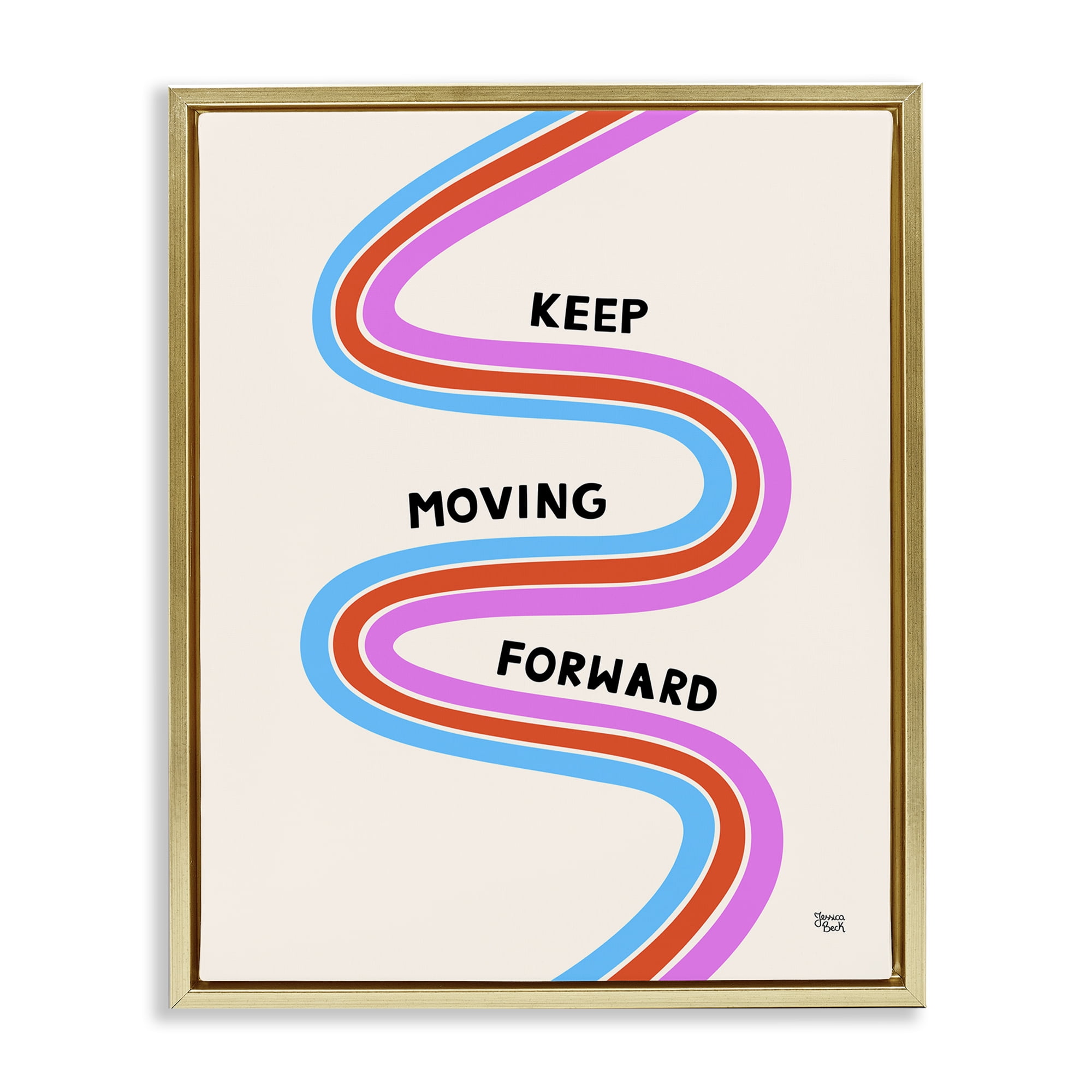 Stupell Industries Keep Moving Forward Text & Numbers Painting Gold Floater Framed Canvas Art Print Wall Art, 25 x 31