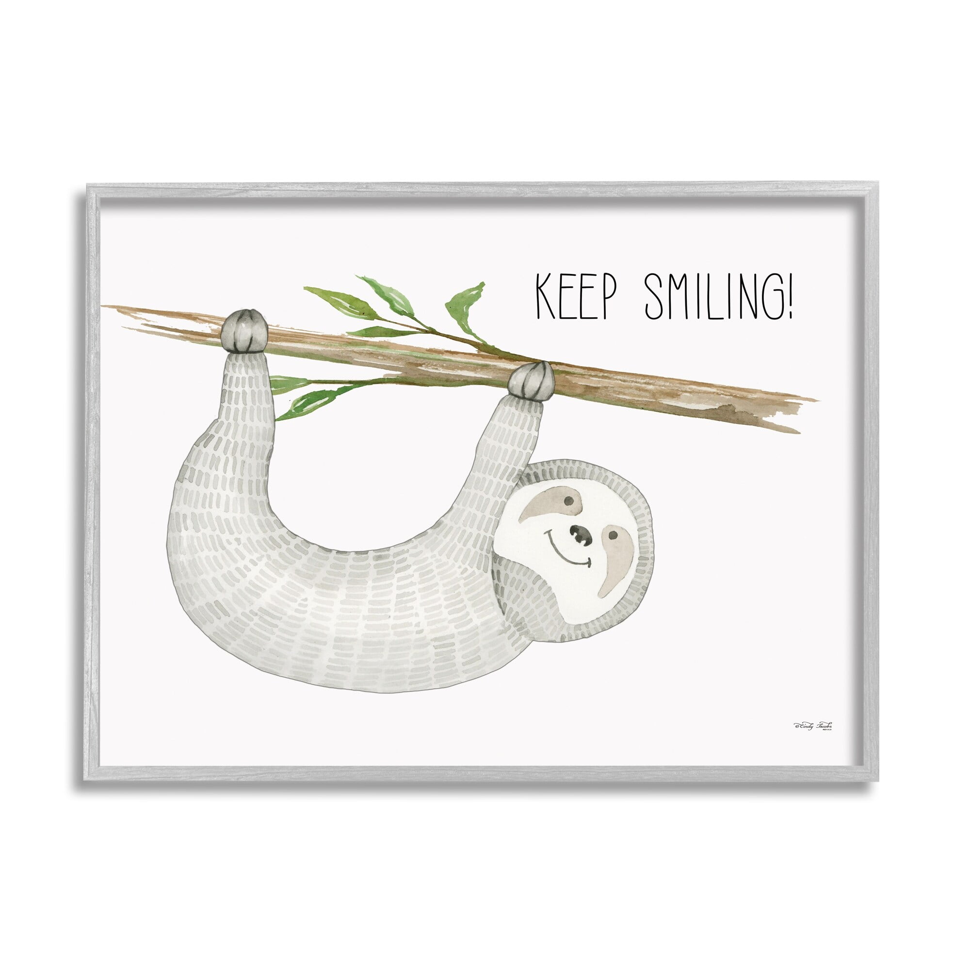 Stupell Industries Keep Smiling Hanging Sloth from Branch Kid's Cartoon,14 x 11, Design by Cindy Jacobs