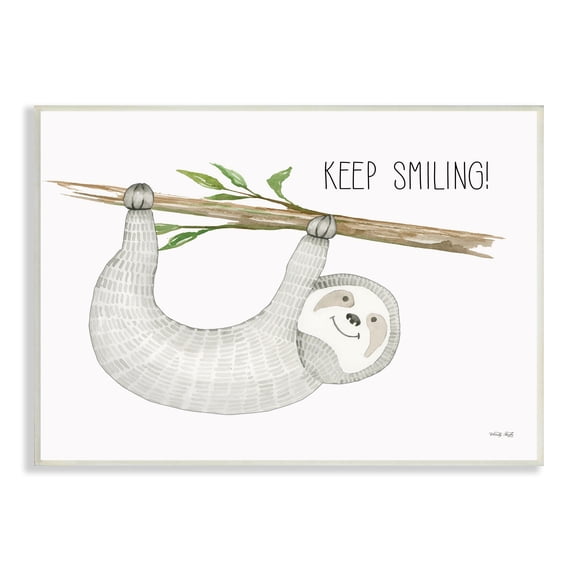 Stupell Industries Keep Smiling Hanging Sloth from Branch Kid's Cartoon,15 x 10, Design by Cindy Jacobs