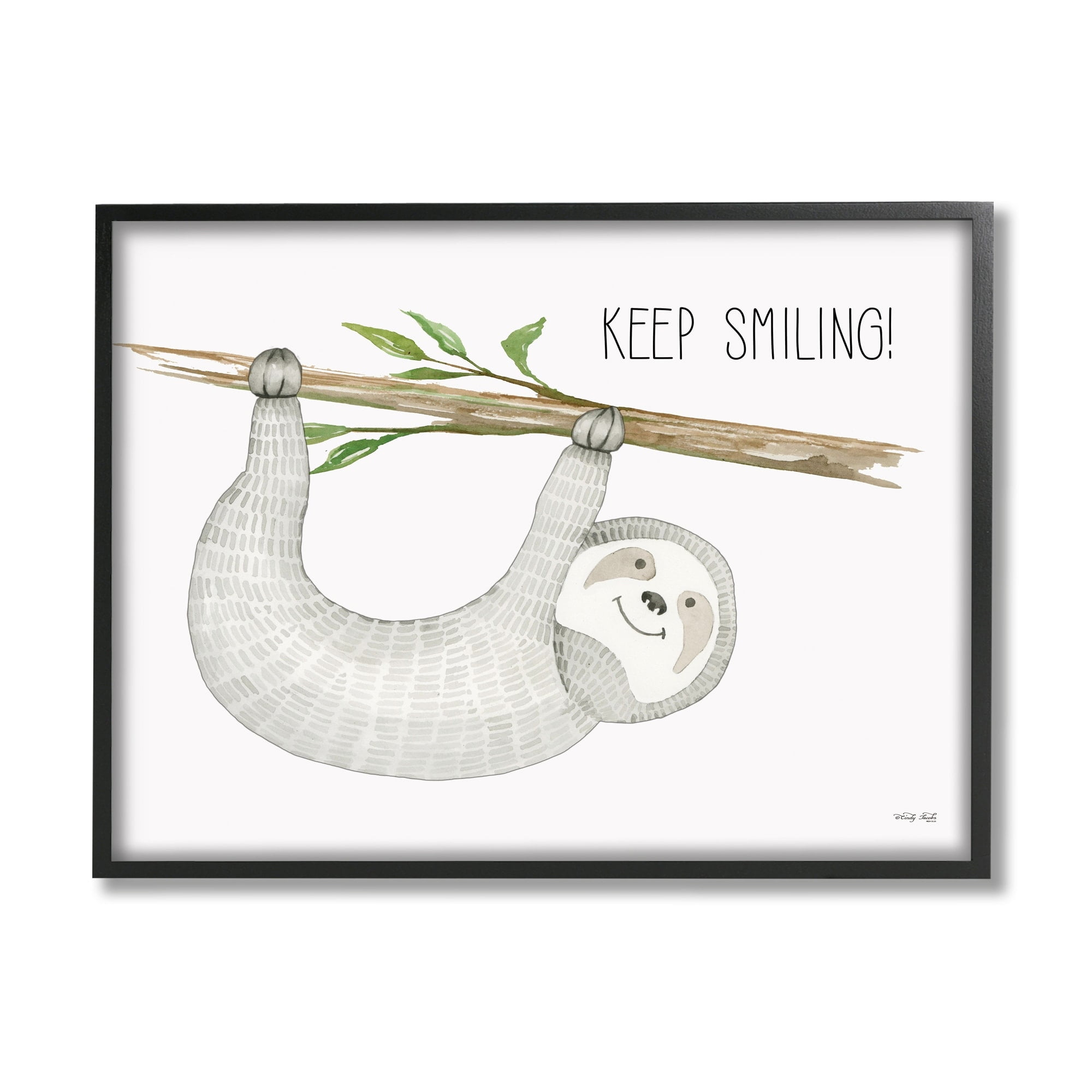 Stupell Industries Keep Smiling Hanging Sloth from Branch Kid's Cartoon,30 x 24, Design by Cindy Jacobs
