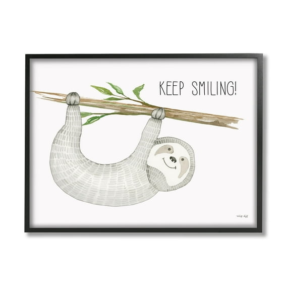 Stupell Industries Keep Smiling Hanging Sloth from Branch Kid's Cartoon,30 x 24, Design by Cindy Jacobs