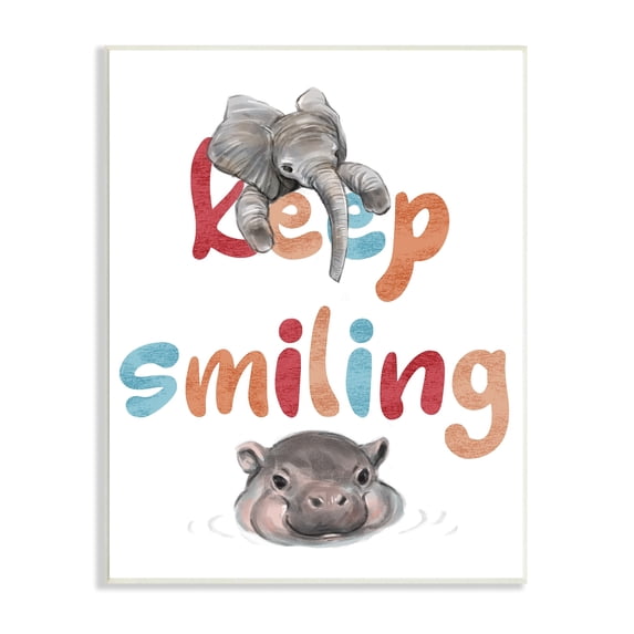 Stupell Industries Keep Smiling Motivational Children's Phrase Baby Elephant Hippo, 13 x 19, Design by Ziwei Li