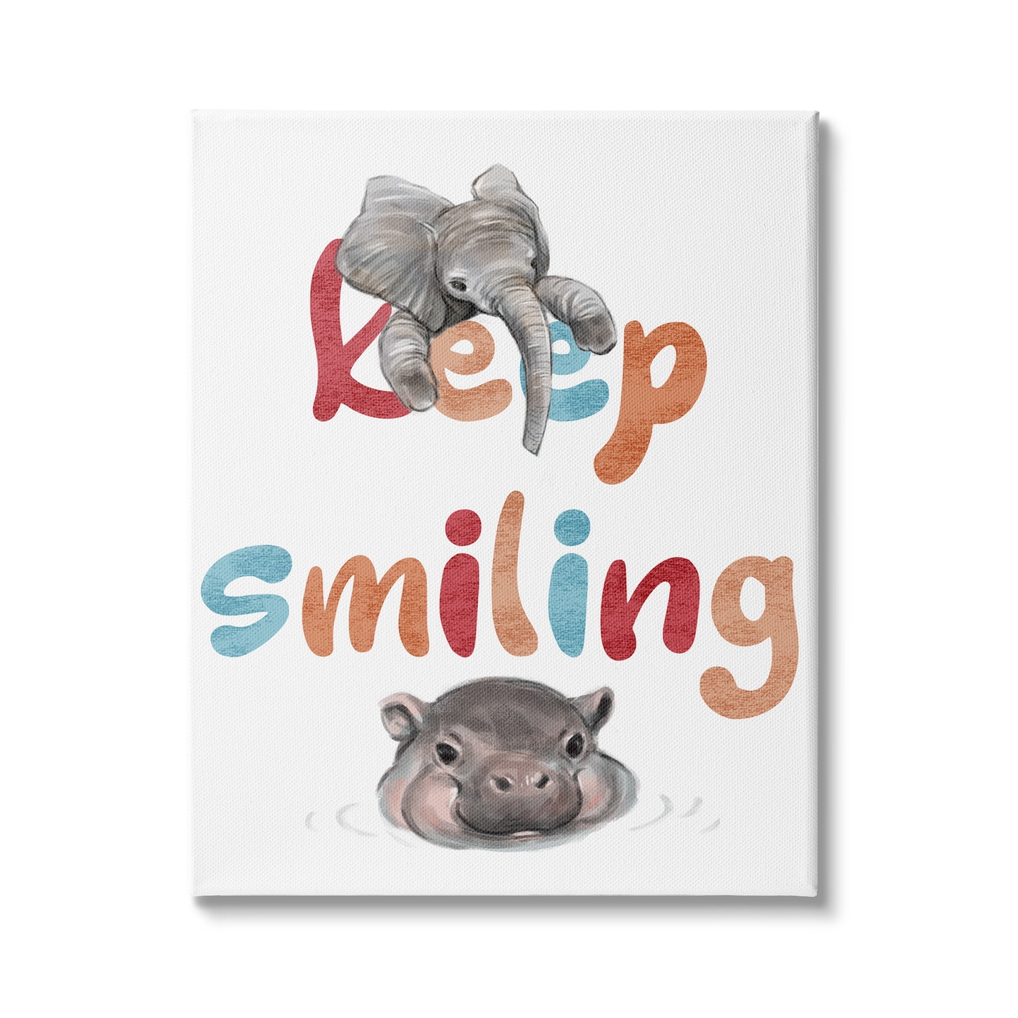 Stupell Industries Keep Smiling Motivational Children's Phrase Baby Elephant Hippo, 16 x 20, Design by Ziwei Li