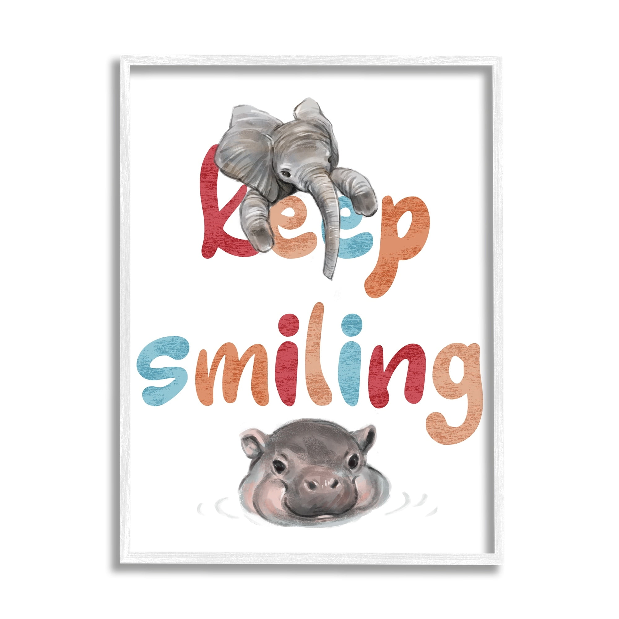 Stupell Industries Keep Smiling Motivational Children's Phrase Baby Elephant Hippo, 24 x 30, Design by Ziwei Li