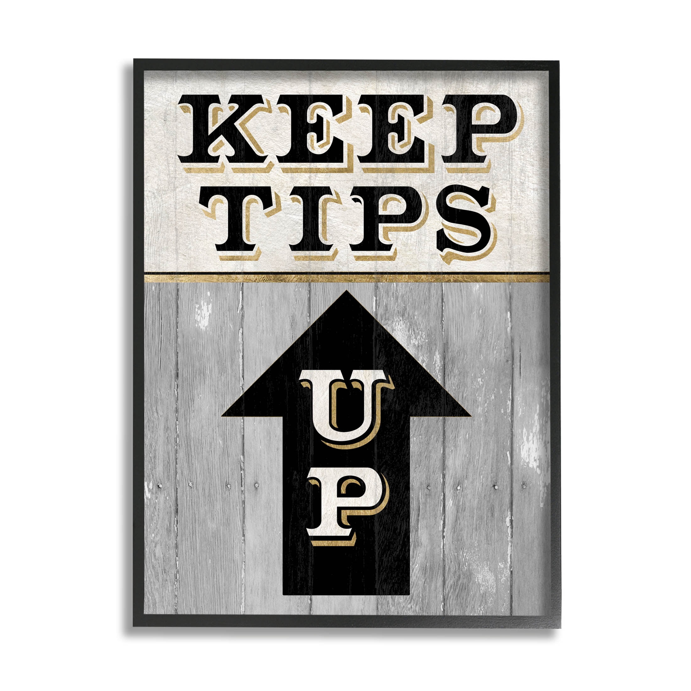 Stupell Industries Keep Tips Up Skiing Sign Graphic Art Black Framed Art Print Wall Art, Design by Livi Finn