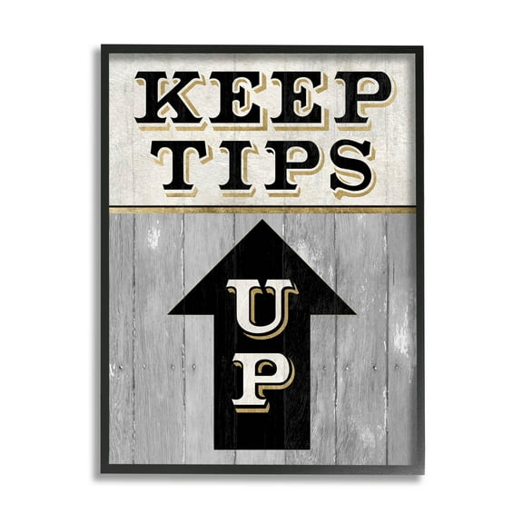 Stupell Industries Keep Tips Up Skiing Sign Graphic Art Black Framed Art Print Wall Art, Design by Livi Finn