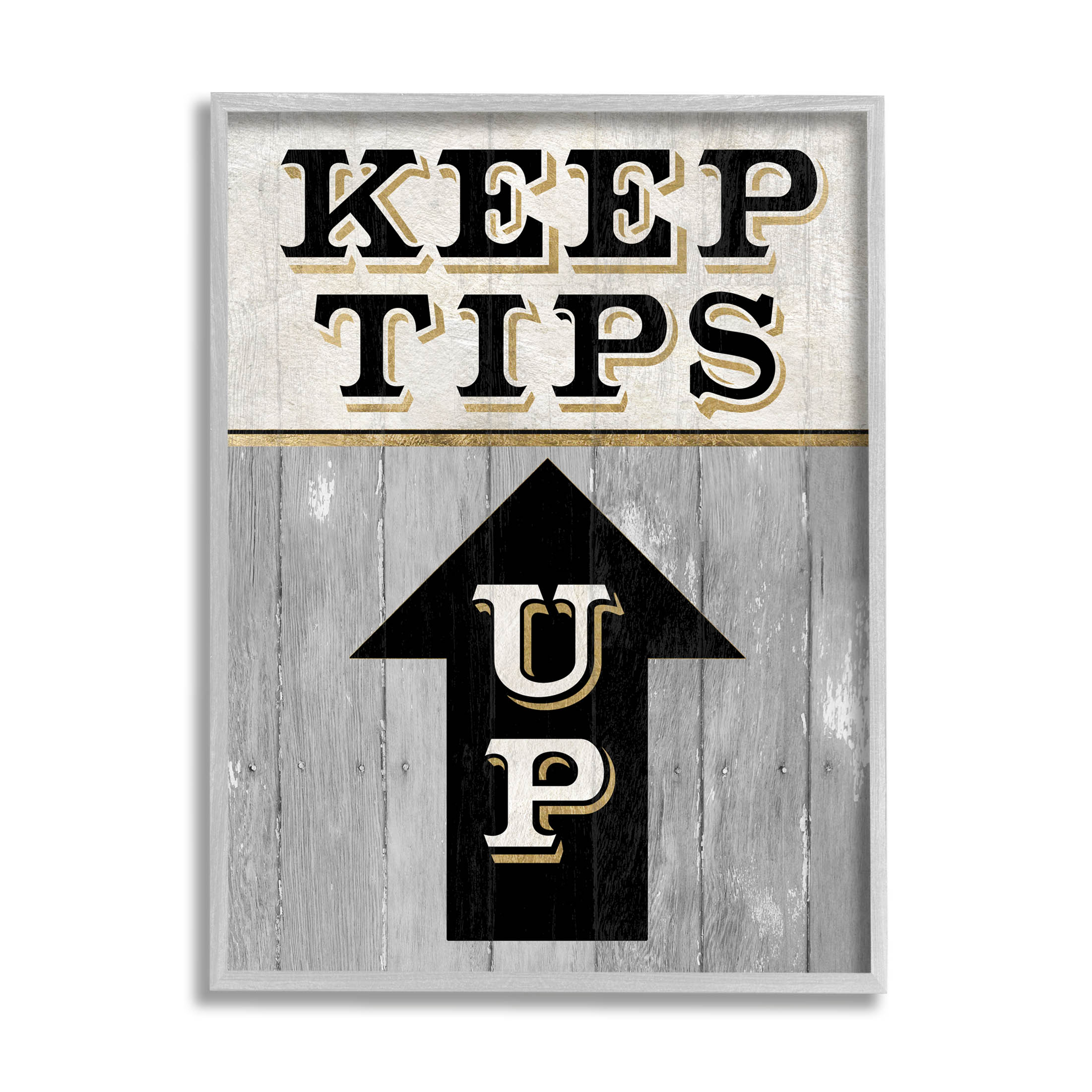 Stupell Industries Keep Tips Up Skiing Sign Graphic Art Gray Framed Art Print Wall Art, Design by Livi Finn