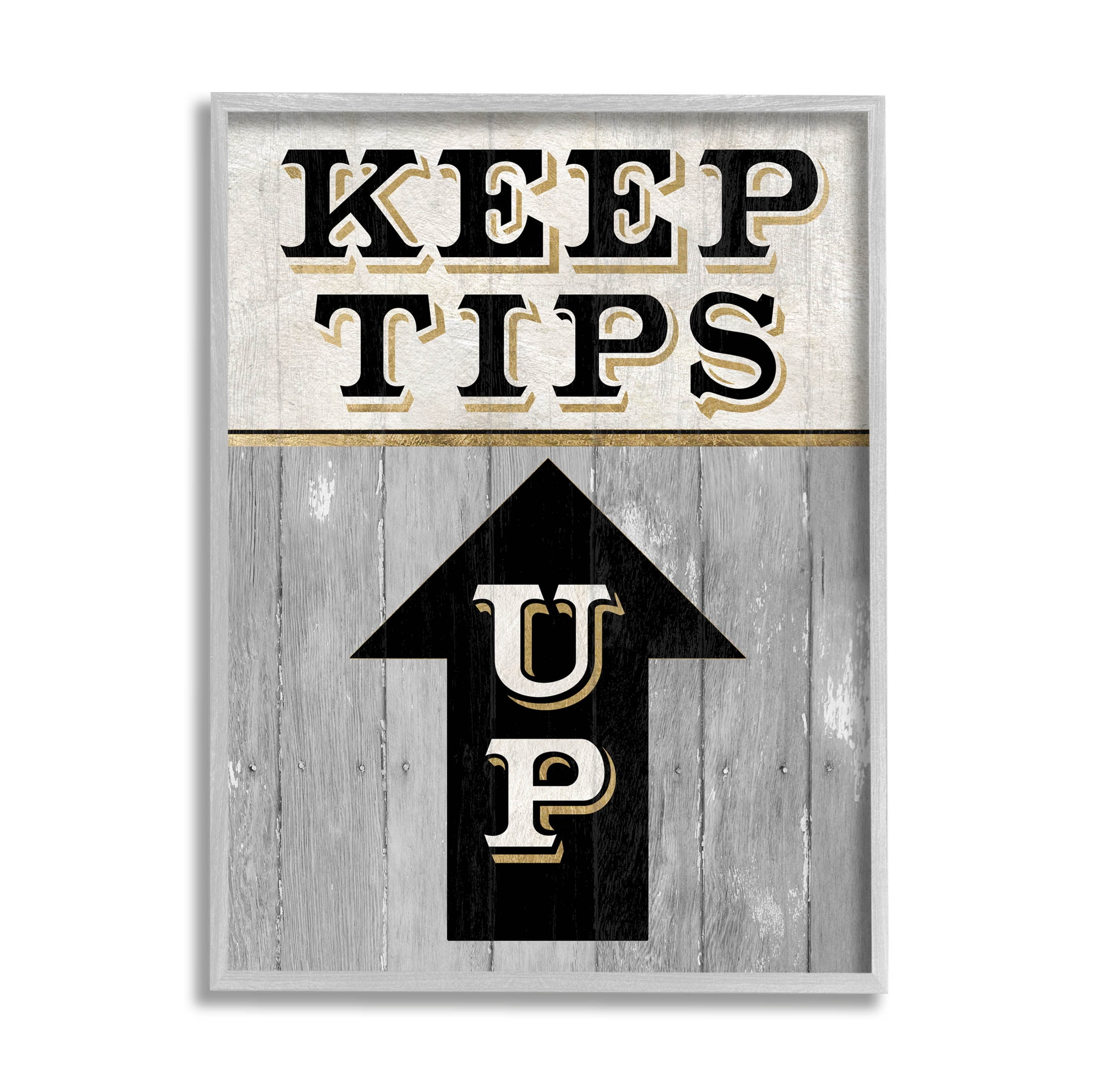 Stupell Industries Keep Tips Up Skiing Sign Graphic Art Gray Framed Art Print Wall Art, Design by Livi Finn