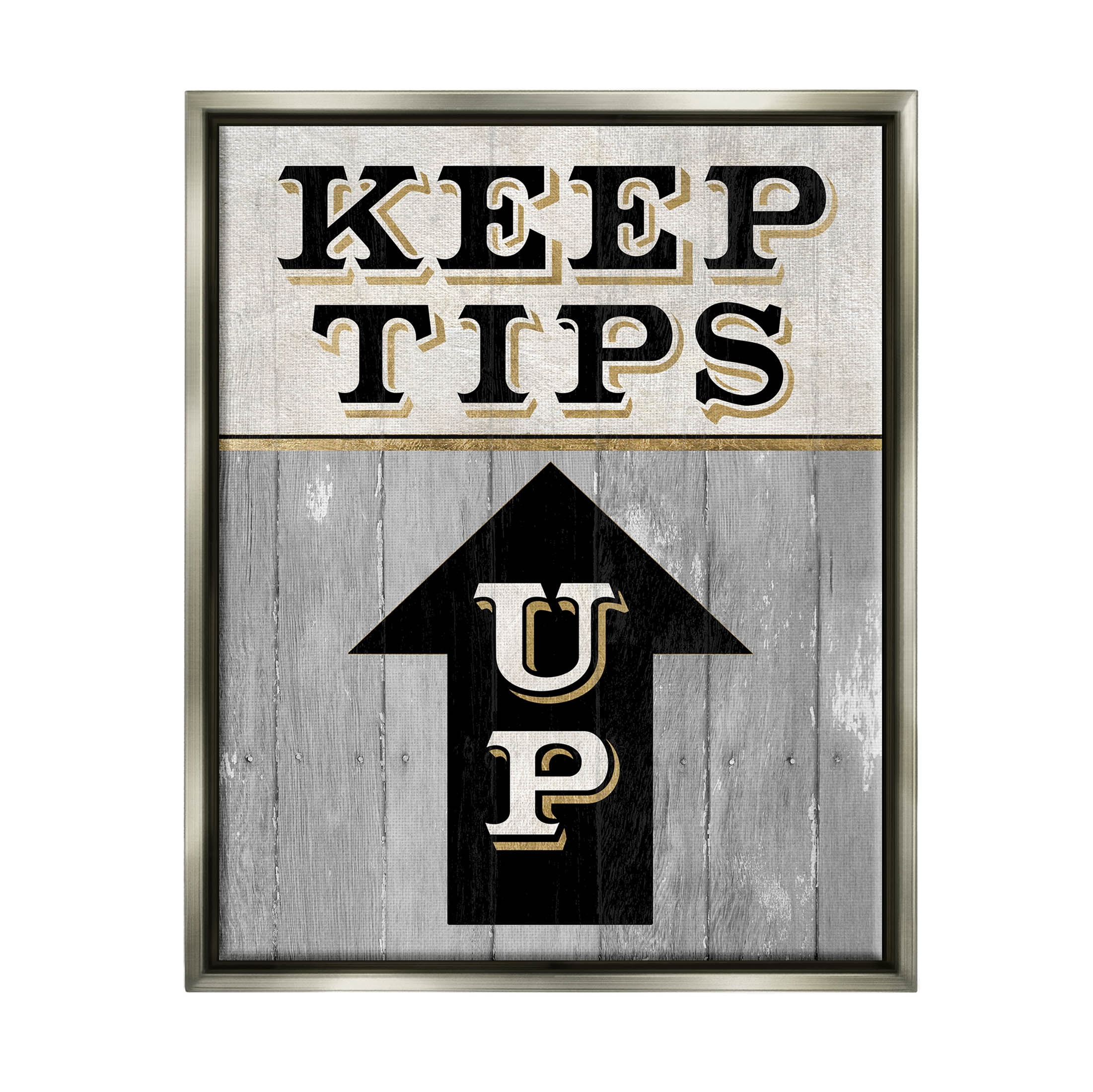 Stupell Industries Keep Tips Up Skiing Sign Graphic Art Luster Gray Floating Framed Canvas Print Wall Art, Design by Livi Finn
