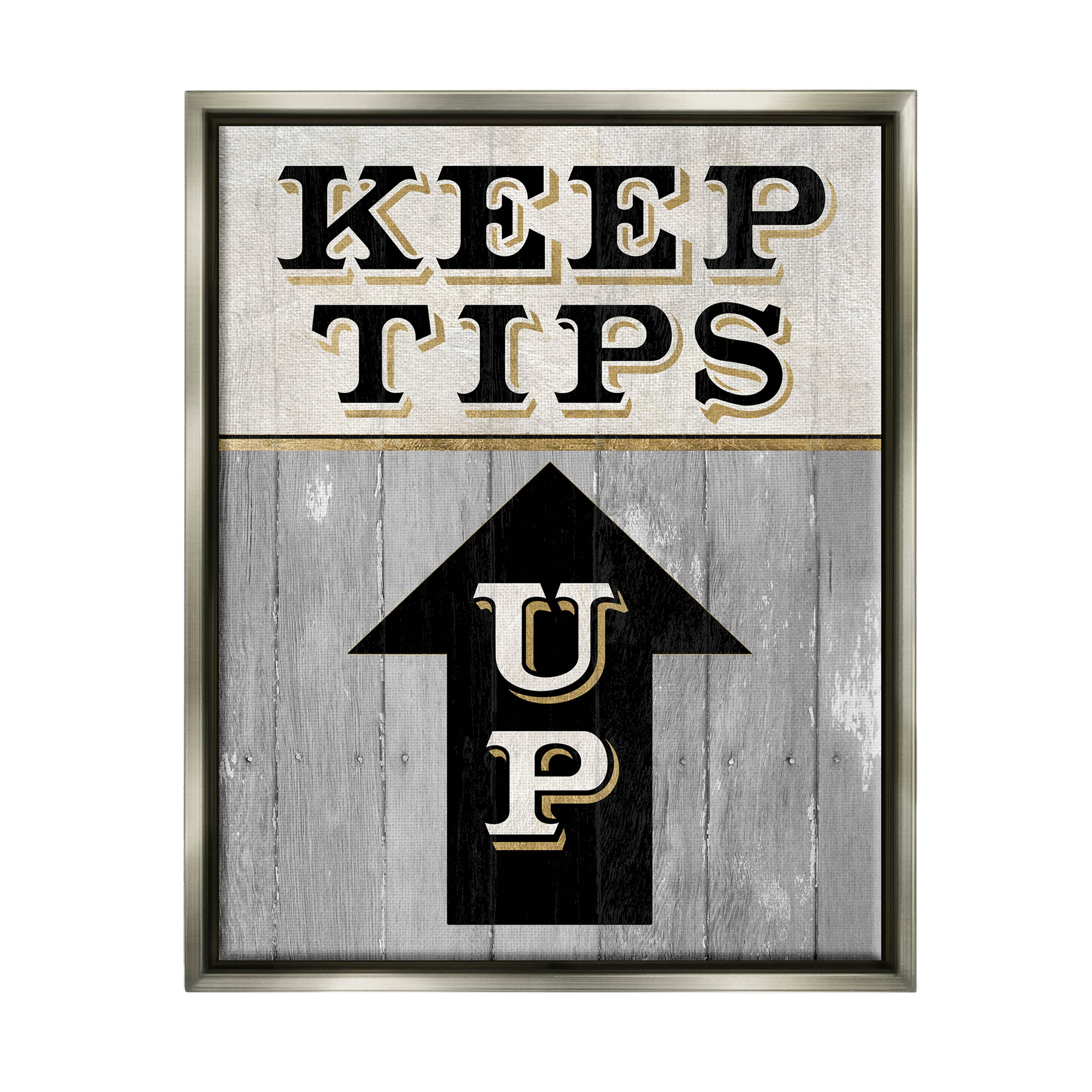 Stupell Industries Keep Tips Up Skiing Sign Graphic Art Luster Gray Floating Framed Canvas Print Wall Art, Design by Livi Finn