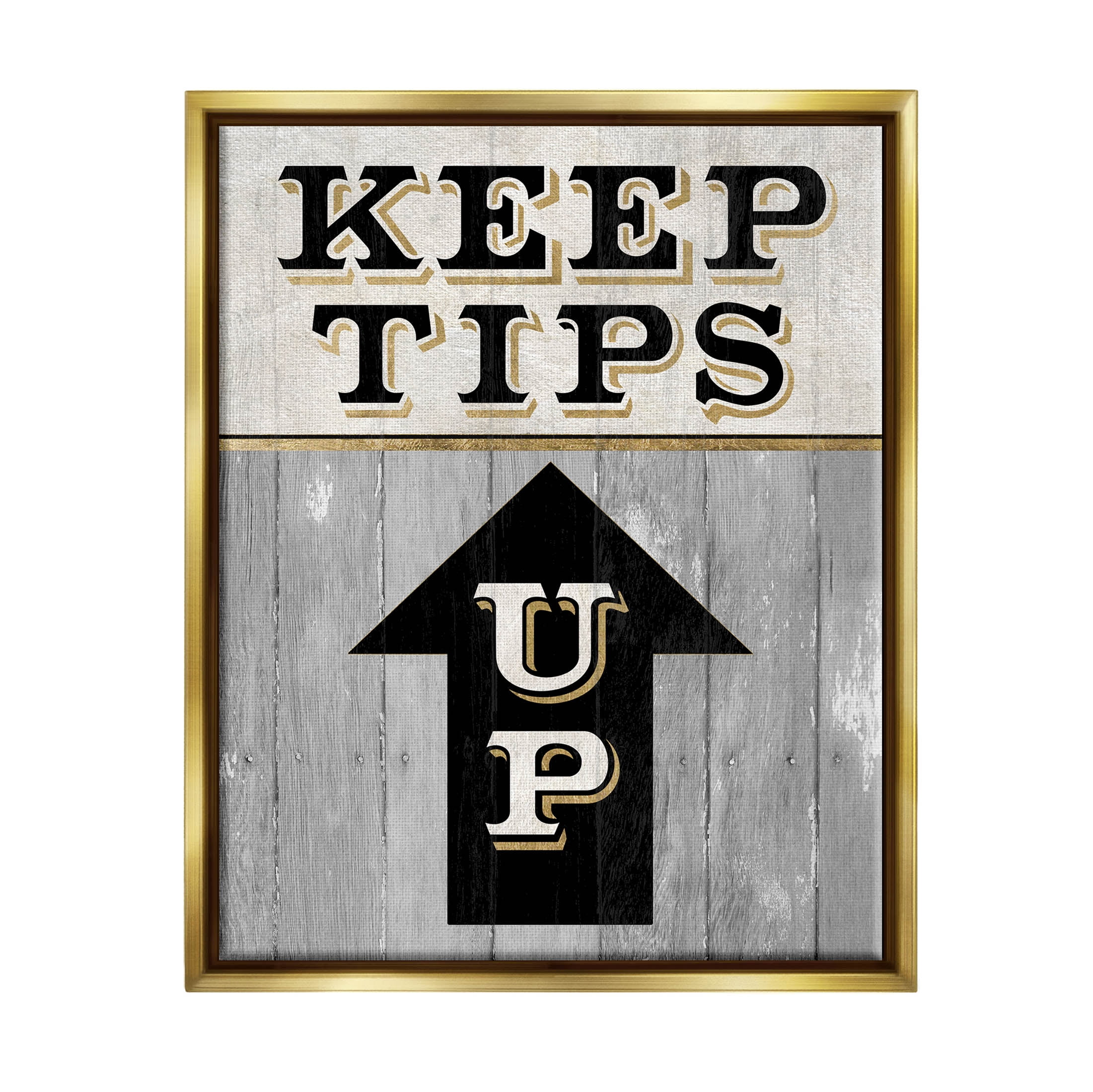 Stupell Industries Keep Tips Up Skiing Sign Graphic Art Metallic Gold Floating Framed Canvas Print Wall Art, Design by Livi Finn