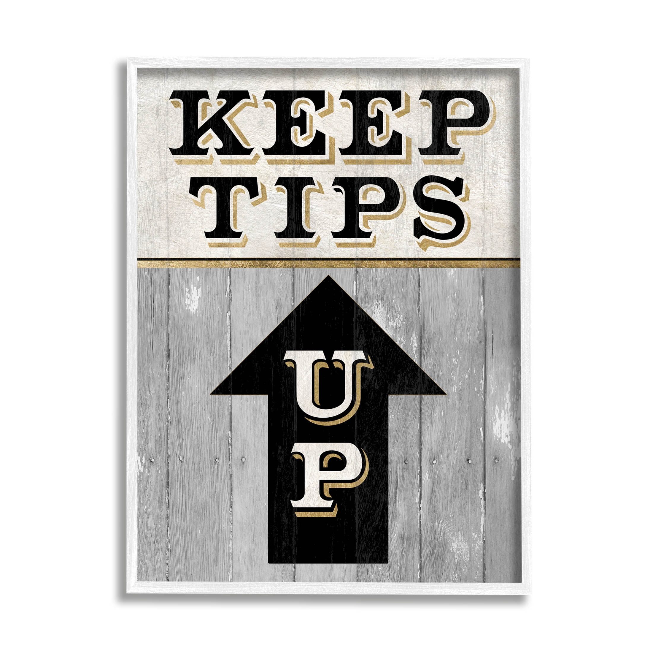 Stupell Industries Keep Tips Up Skiing Sign Graphic Art White Framed Art Print Wall Art, Design by Livi Finn