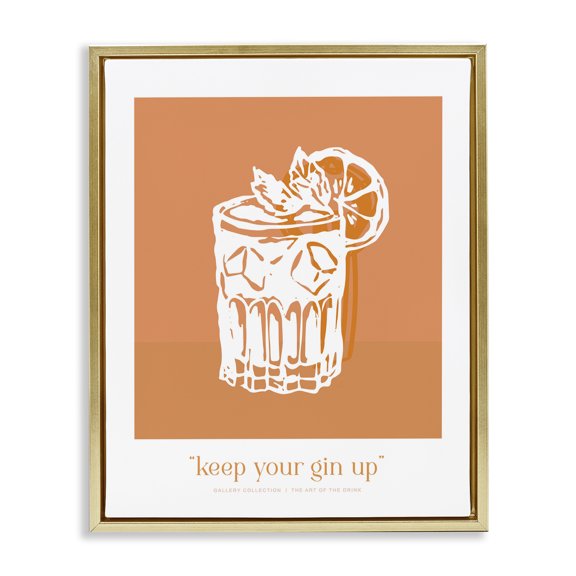 Stupell Industries Keep Your Gin Up Gold Framed Floater Canvas Wall Art design by Lettered and Lined, 21 x 17