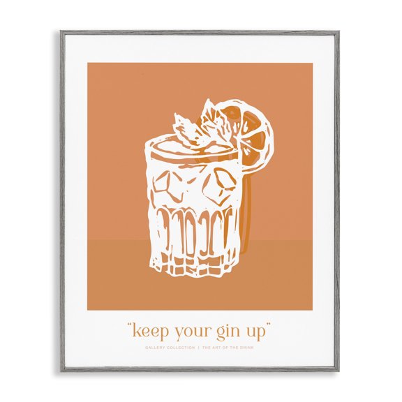 Stupell Industries Keep Your Gin Up Gray Framed Giclee Art design by Lettered and Lined, 14 x 11