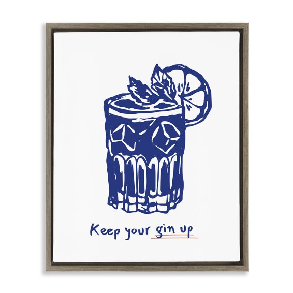 Stupell Industries Keep Your Gin Up Quotes and Sayings Painting Brown Floater Framed Canvas Art Print Wall Art, 17 x 21