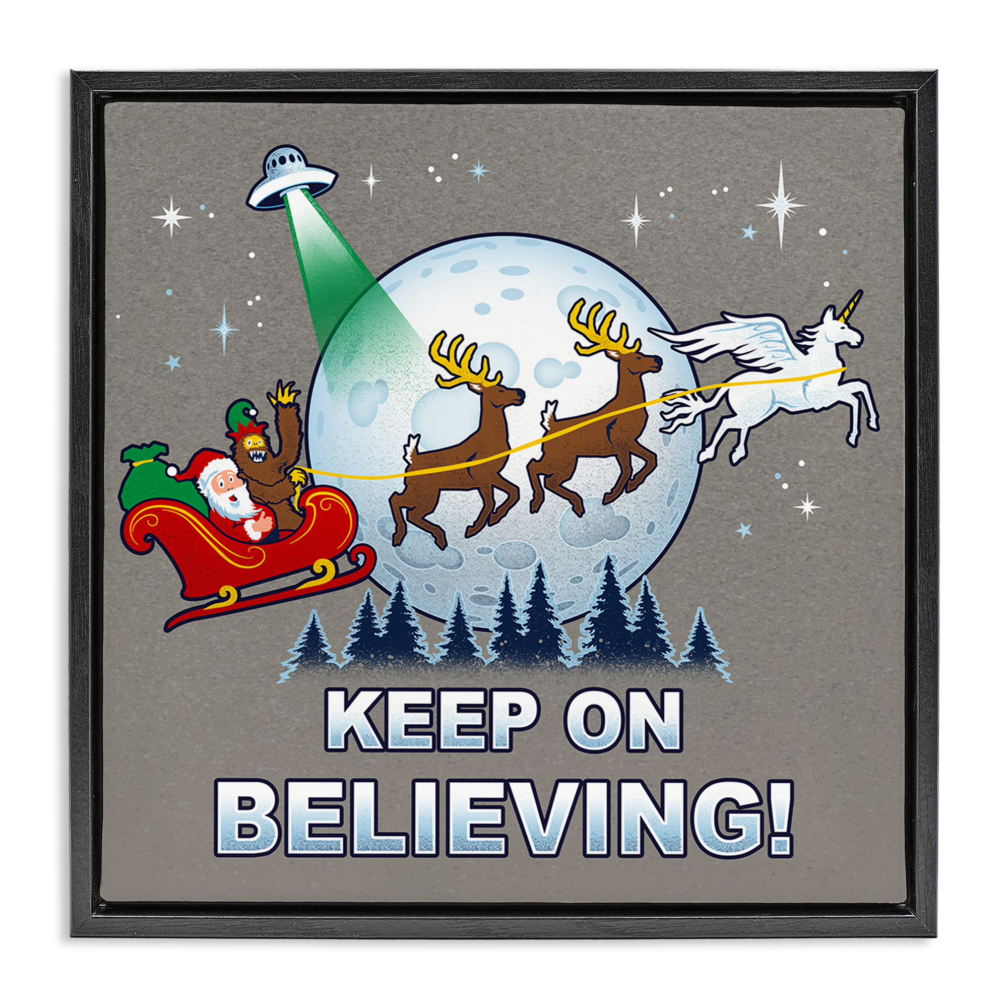 Stupell Industries Keep on Believing Holiday Holiday Painting Black Floater Framed Canvas Art Prints Wall Art, 18 x 18