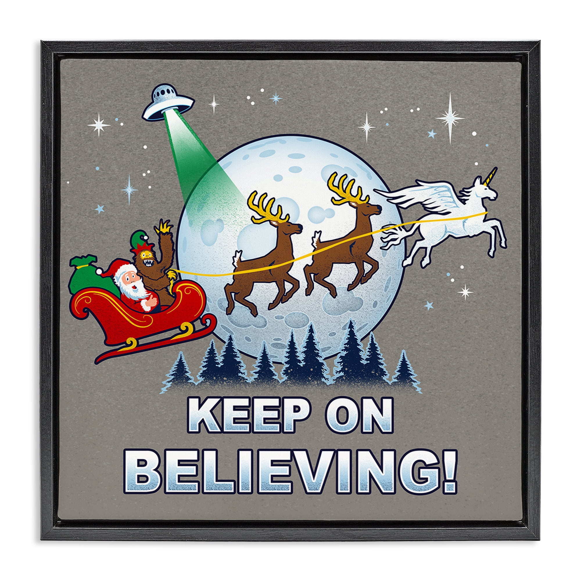 Stupell Industries Keep on Believing Holiday Holiday Painting Black Floater Framed Canvas Art Prints Wall Art, 25 x 25