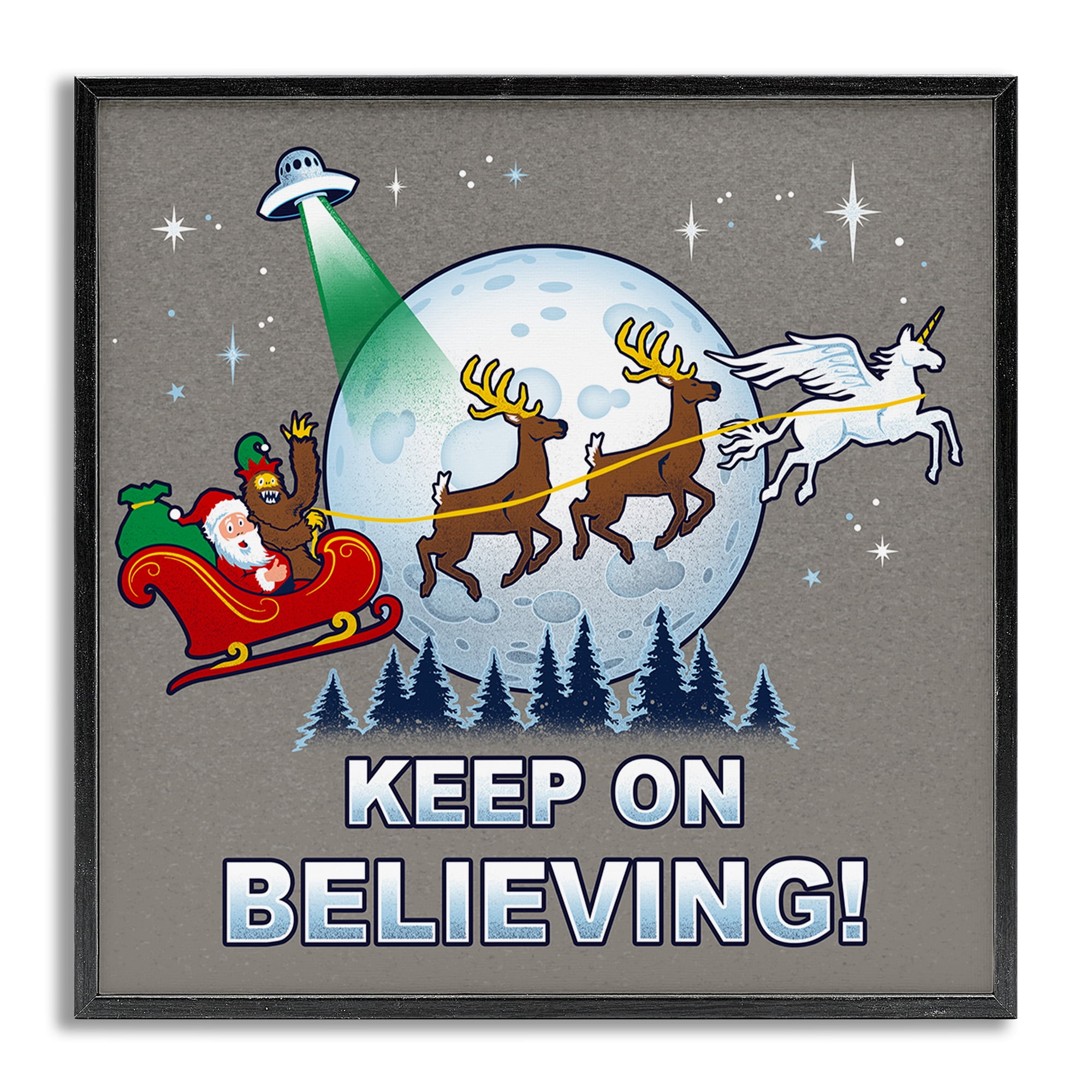 Stupell Industries Keep on Believing Holiday Holiday Painting Gray Framed Art Prints Wall Art, 12 x 12