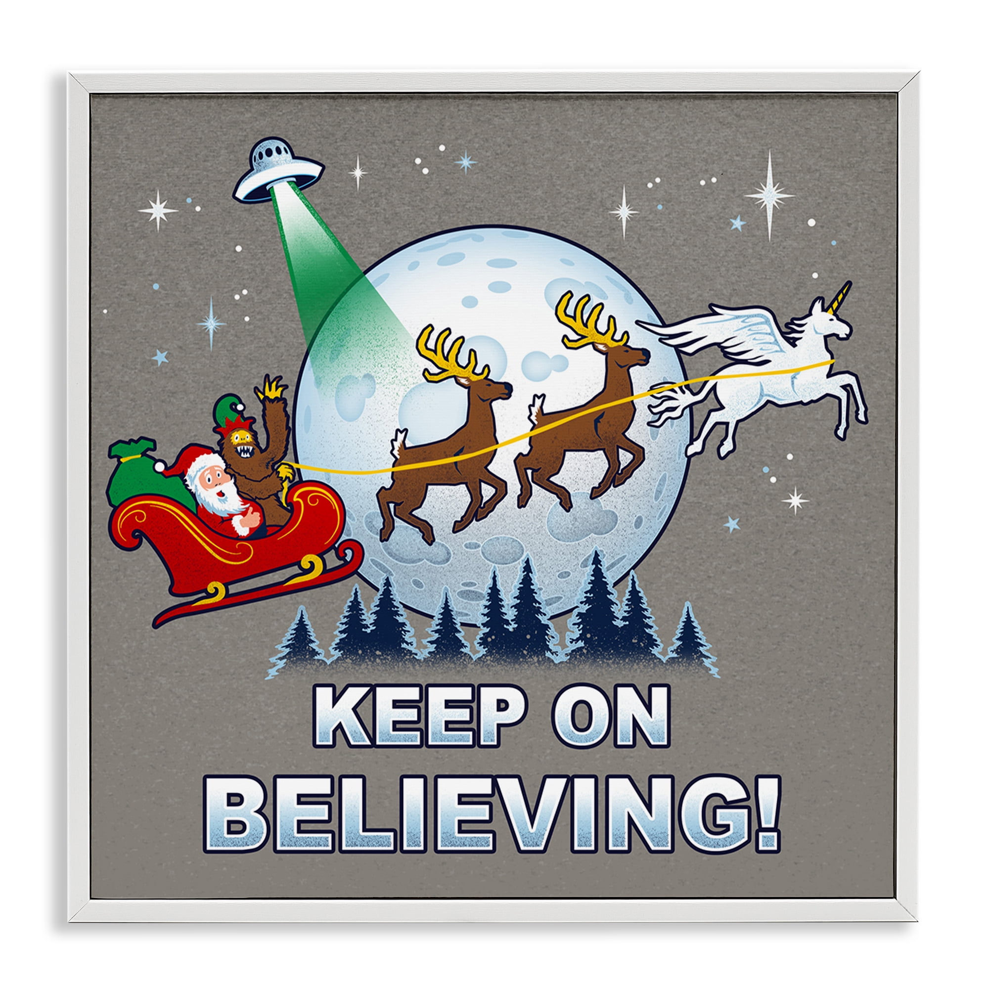 Stupell Industries Keep on Believing Holiday Holiday Painting White Framed Art Prints Wall Art, 12 x 12