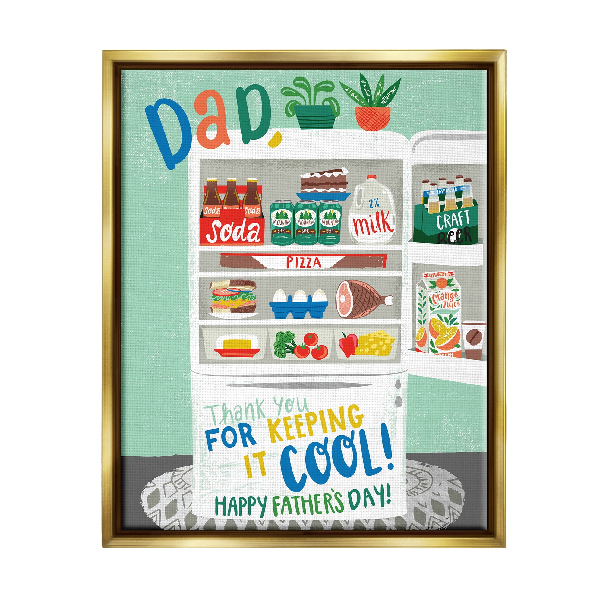 Stupell Industries Keeping It Cool Father's Day Holiday Painting Gold Floater Framed Art Print Wall Art