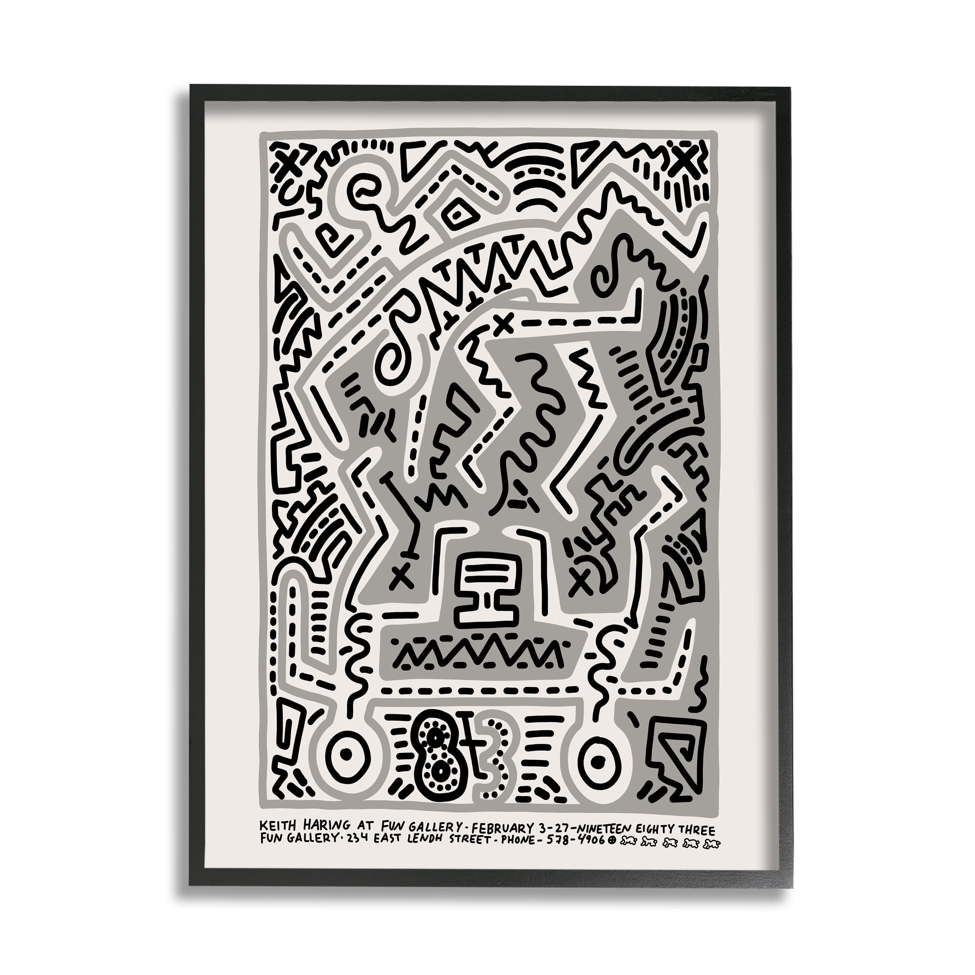 Design Monochrome Wall Style Haring Art, Ruseva Framed Text Pop Industries 30, Ros Stupell Keith Squiggle x by 24