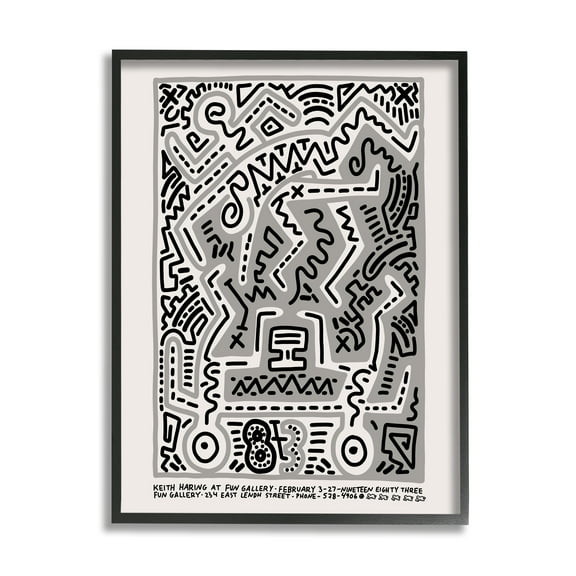 Stupell Industries Keith Haring Monochrome Pop Style Squiggle Text Framed Wall Art, 11 x 14, Design by Ros Ruseva
