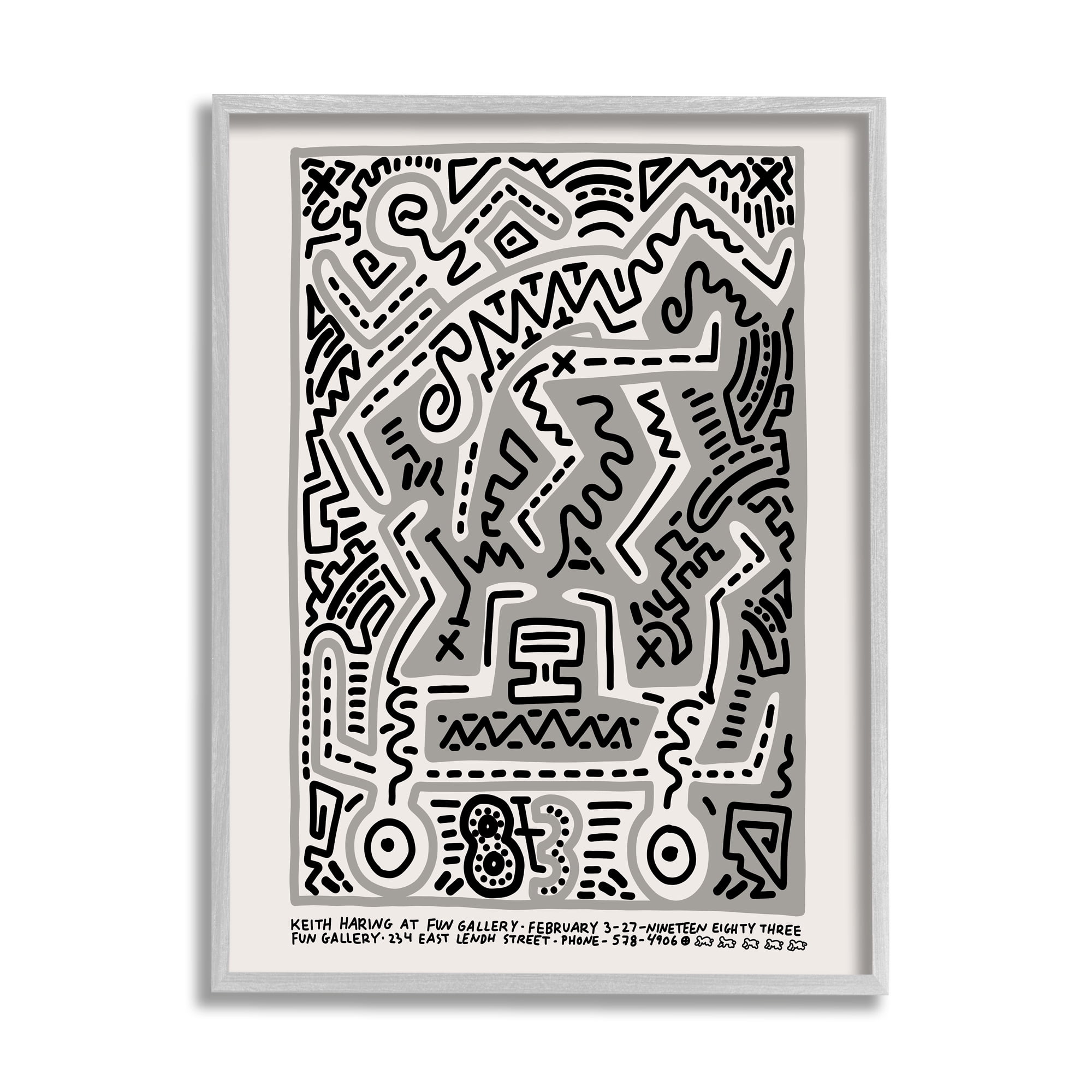 Stupell Industries Keith Haring Monochrome Pop Style Squiggle Text Framed Wall Art, 16 x 20, Design by Ros Ruseva