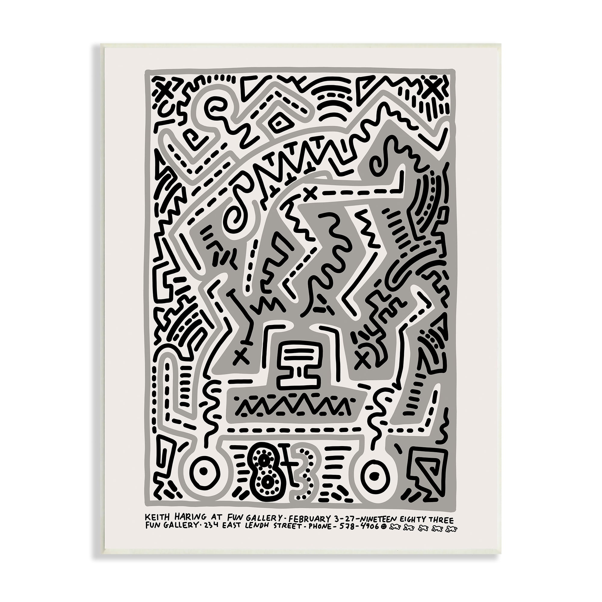 Stupell Industries Keith Haring Monochrome Pop Style Squiggle Text Wood Wall Art, 13 x 19, Design by Ros Ruseva