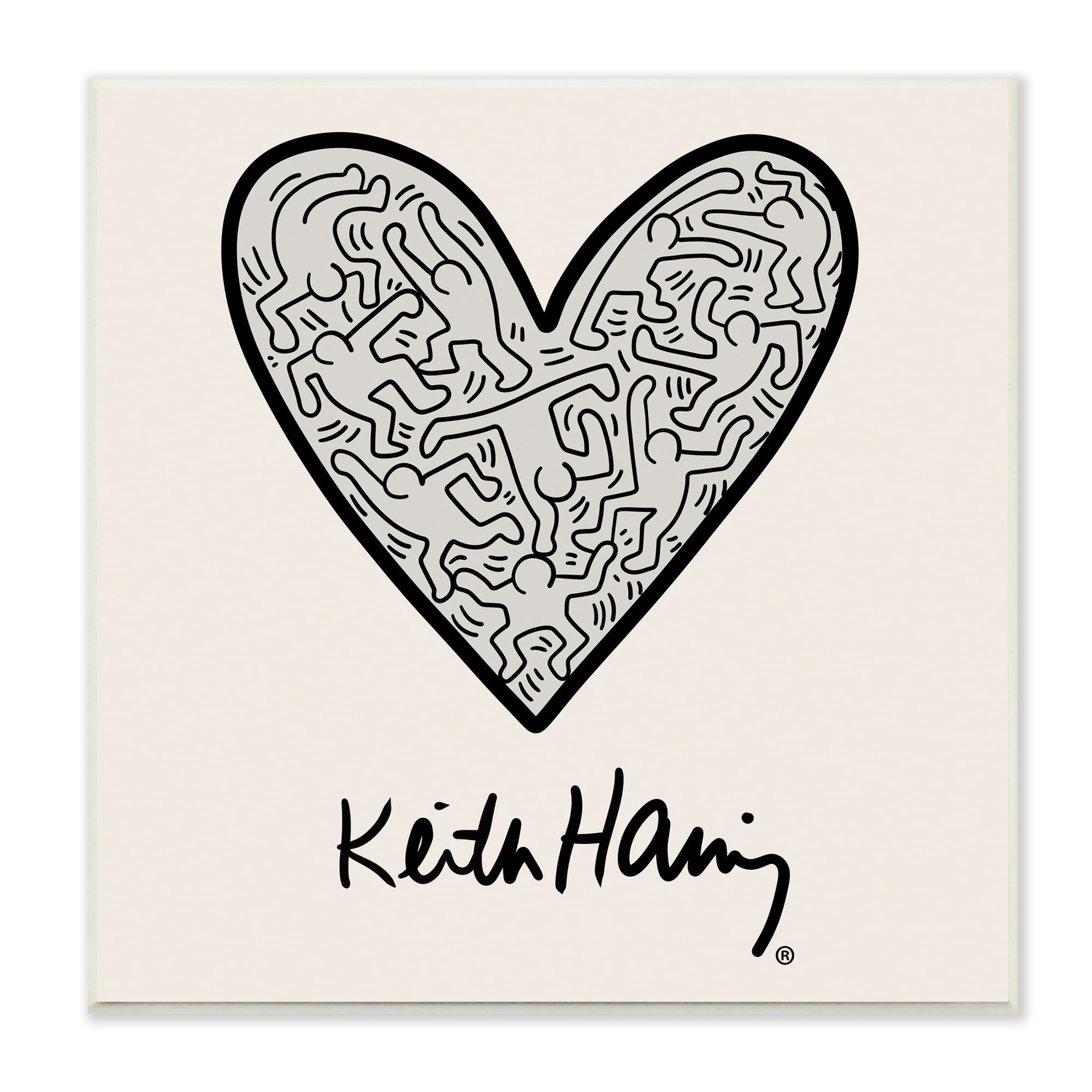 Stupell Industries Keith Haring People Inside Heart Pattern Text Wood Wall Art, 12 x 12, Design by Ros Ruseva