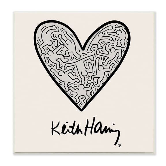 Stupell Industries Keith Haring People Inside Heart Pattern Text Wood Wall Art, 12 x 12, Design by Ros Ruseva