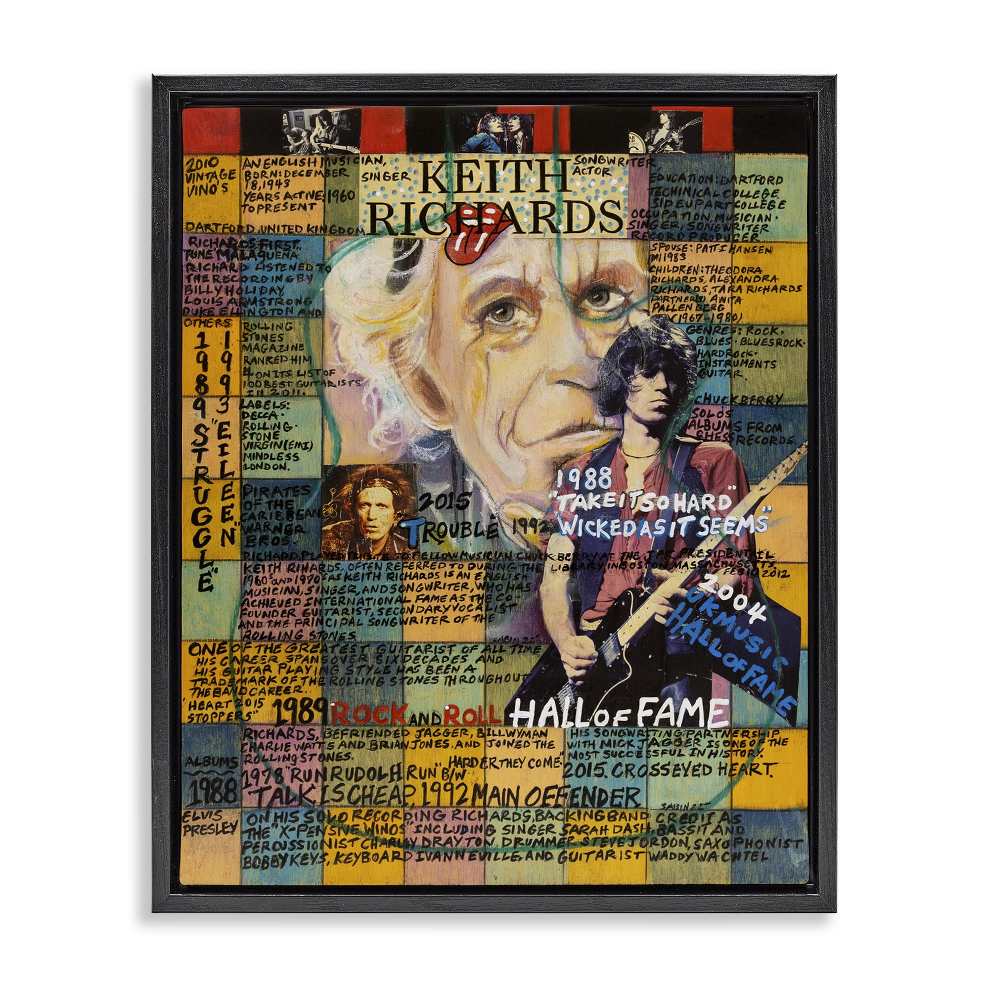 Stupell Industries Keith Richards Collage People Drawing Black Floater Framed Canvas Art Print Wall Art, 25 x 31