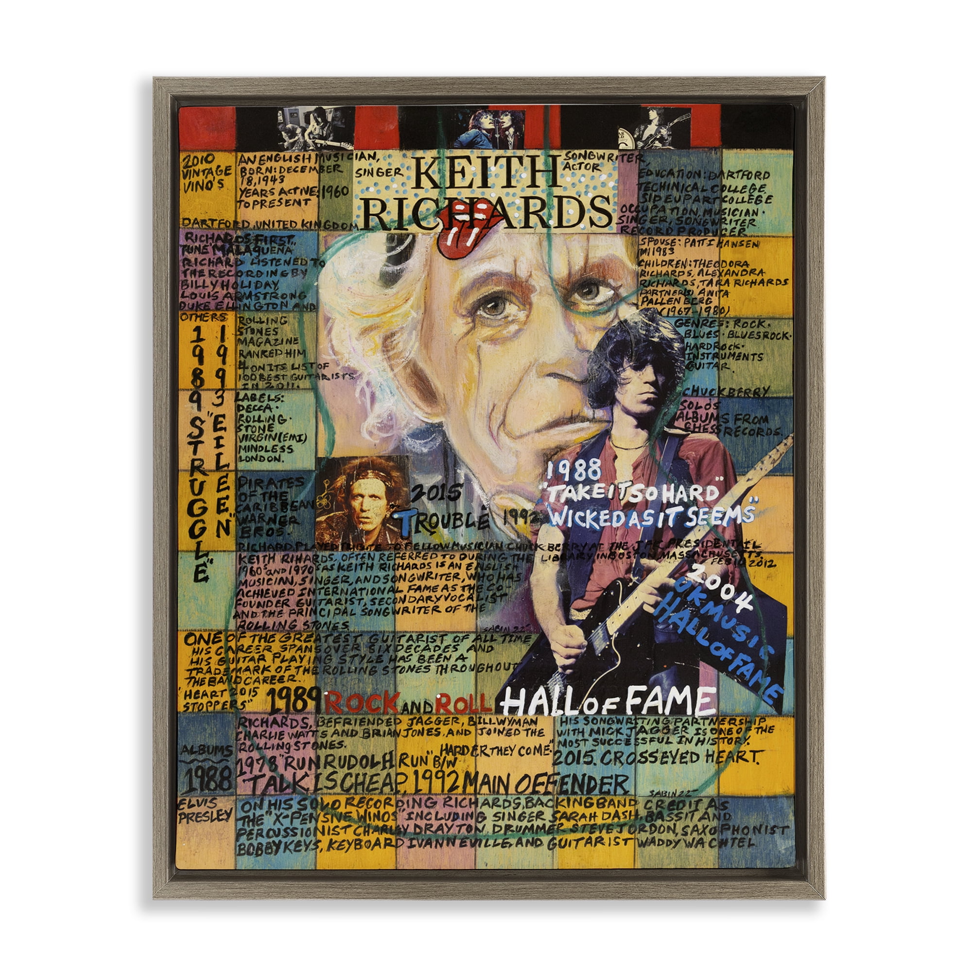 Stupell Industries Keith Richards Collage People Drawing Brown Floater Framed Canvas Art Print Wall Art, 17 x 21