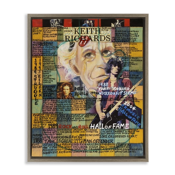 Stupell Industries Keith Richards Collage People Drawing Brown Floater Framed Canvas Art Print Wall Art, 25 x 31