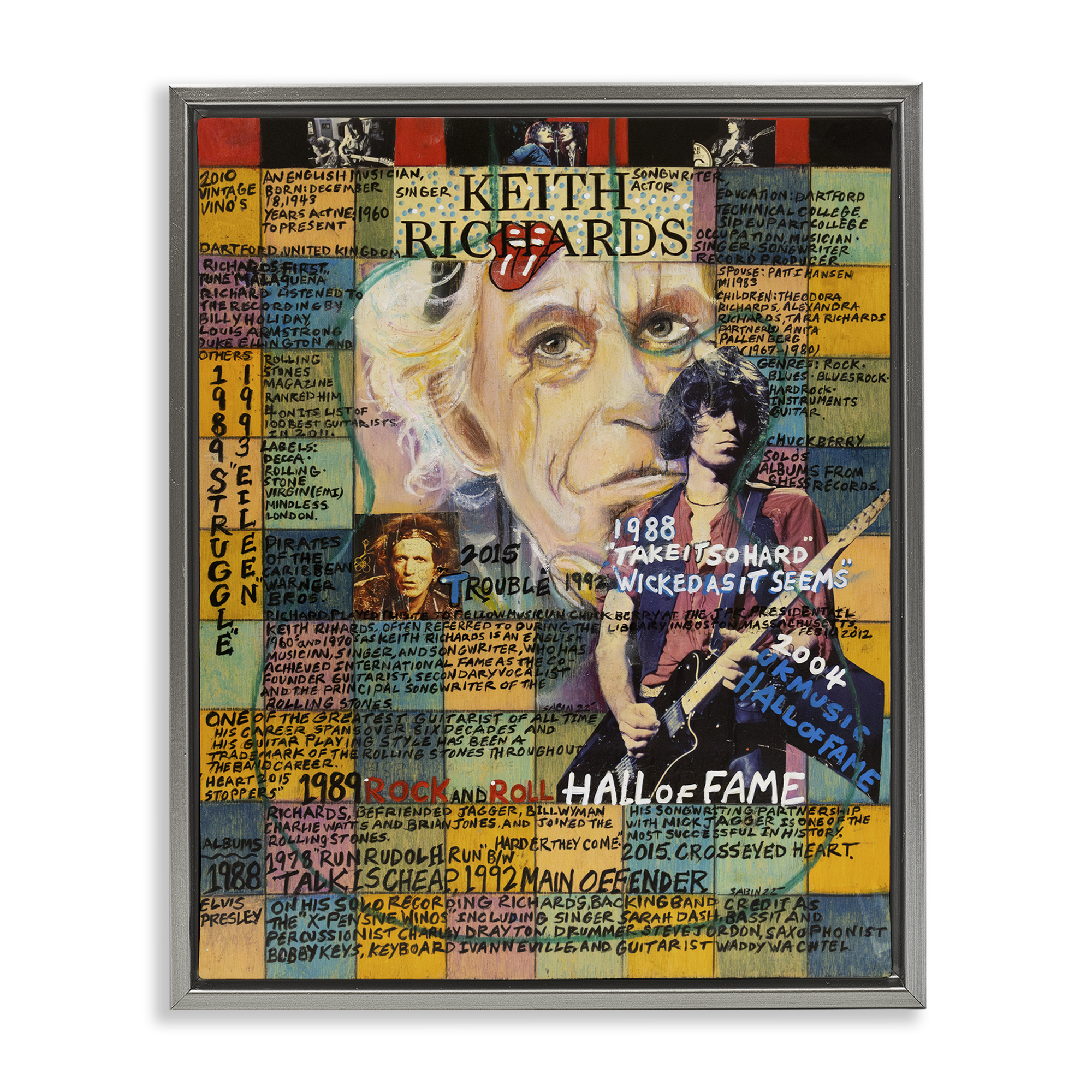 Stupell Industries Keith Richards Collage People Drawing Gray Floater Framed Canvas Art Print Wall Art, 17 x 21