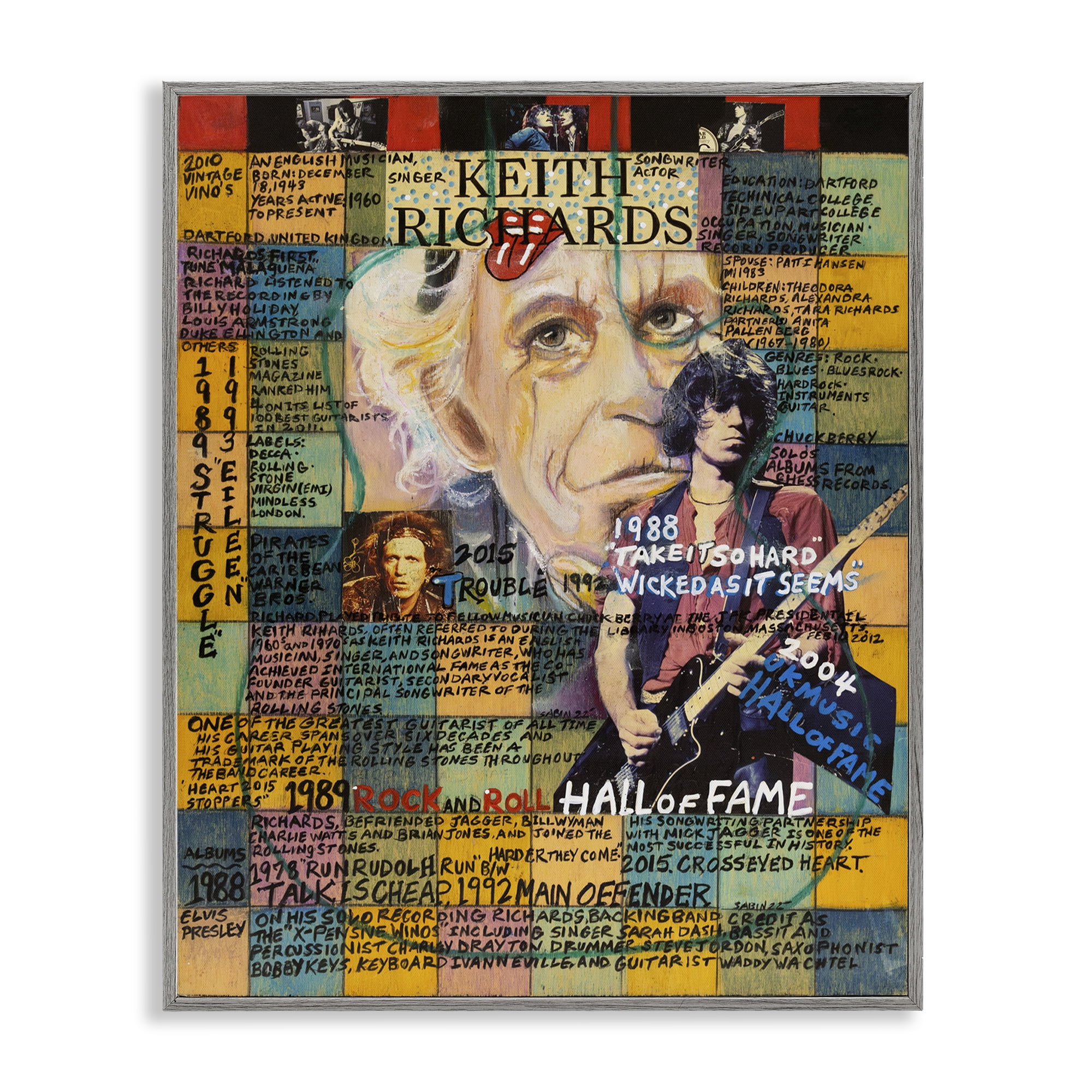 Stupell Industries Keith Richards Collage People Drawing Gray Framed Art Print Wall Art, 11 x 14
