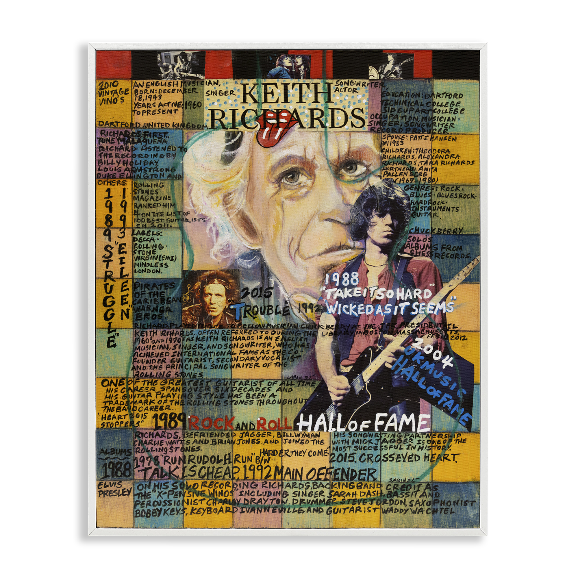 Stupell Industries Keith Richards Collage People Drawing White Framed Art Print Wall Art, 24 x 30
