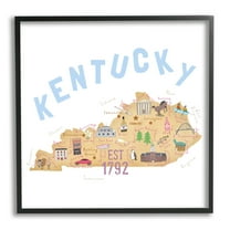 Stupell Industries Kentucky Map Tourist Spots Travel & Places Painting Black Framed Art Print Wall Art