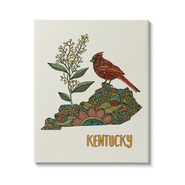 Stupell Industries Kentucky State Cardinal Blooming Goldenrod Flower Pattern Graphic Art Gallery Wrapped Canvas Print Wall Art, Design by Valentina Harper