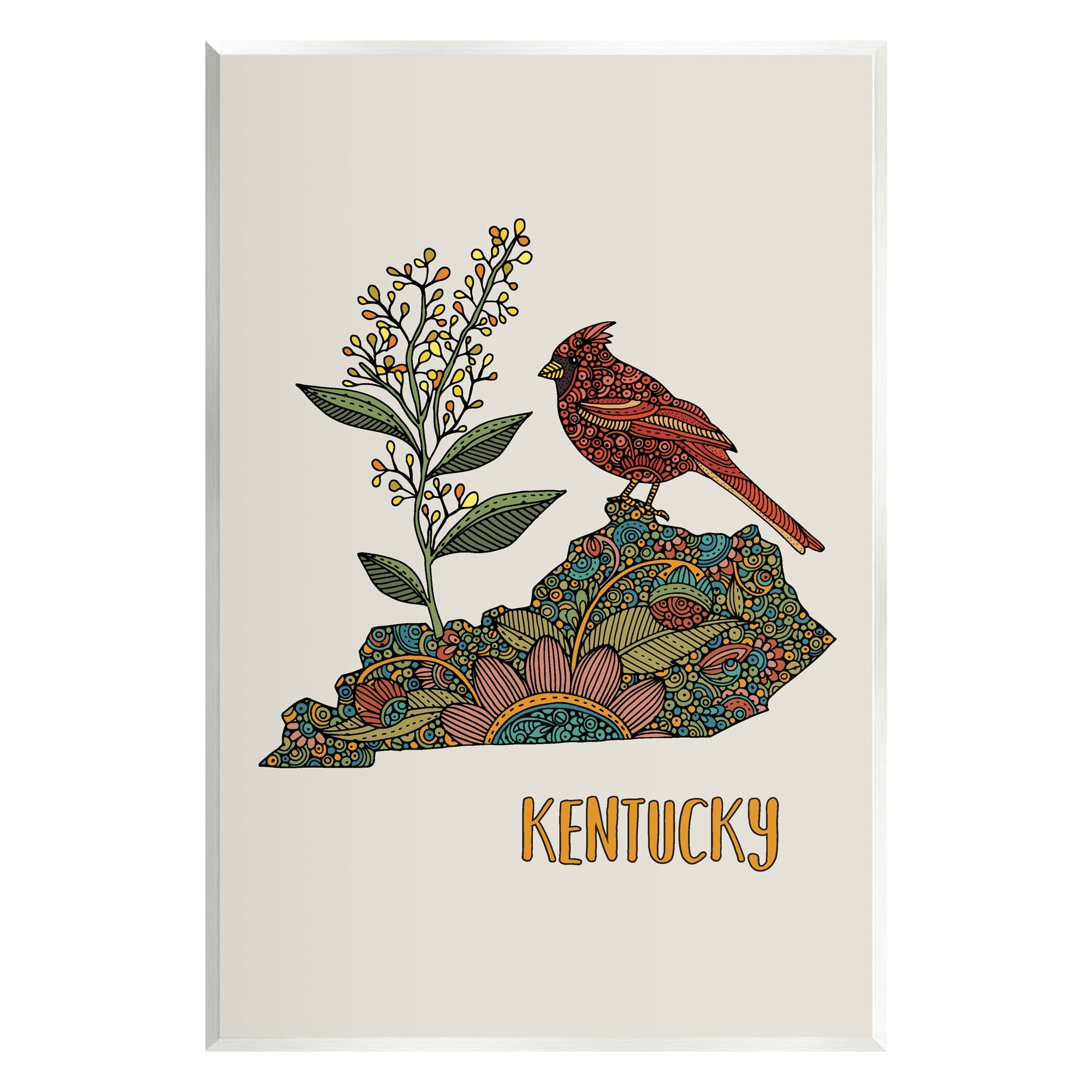 Stupell Industries Kentucky State Cardinal Blooming Goldenrod Flower Pattern Graphic Art Unframed Art Print Wall Art, Design by Valentina Harper