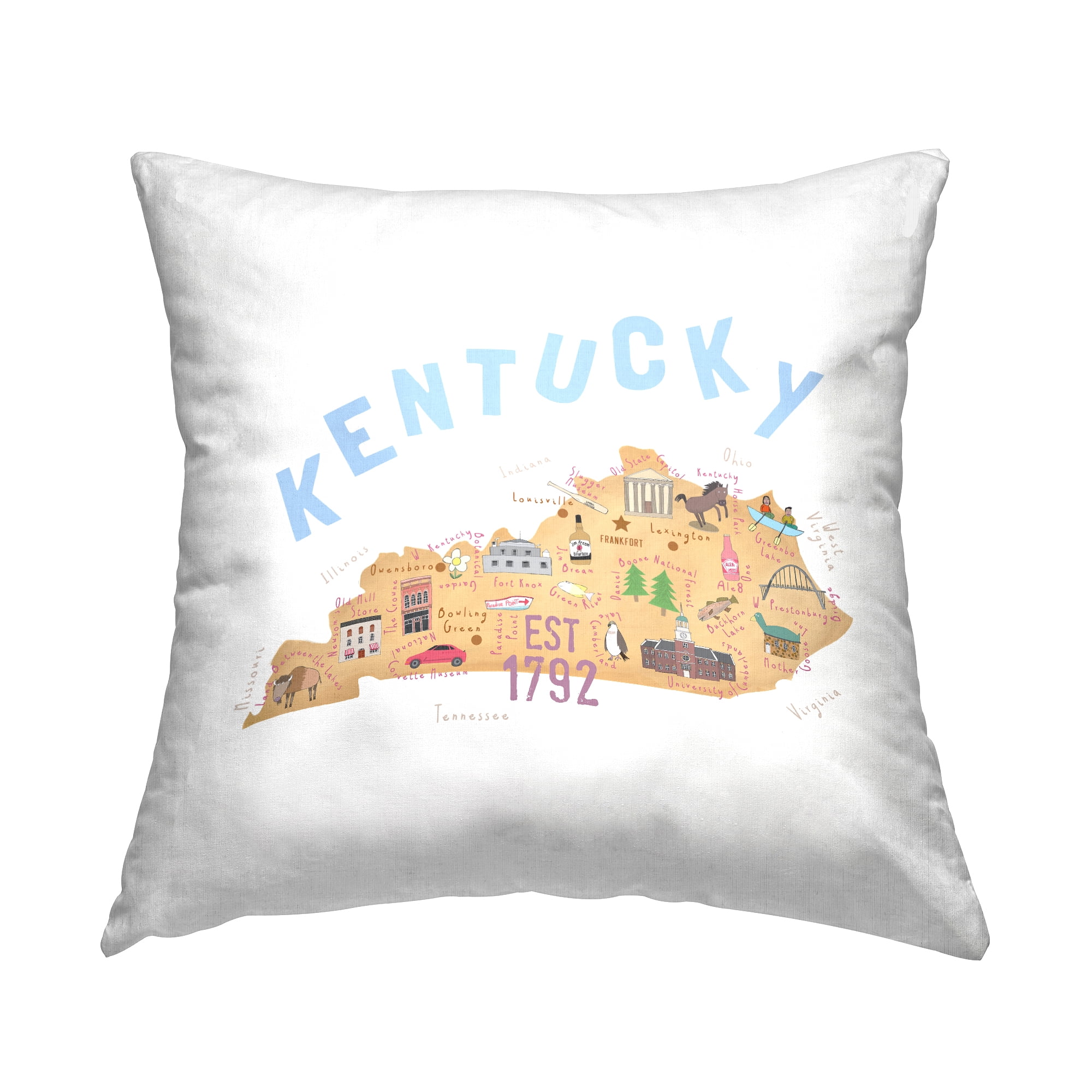 Stupell Industries Kentucky State Landmarks Map Square Decorative Printed Throw Pillow, 18 x 18,