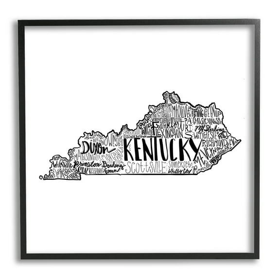 Stupell Industries Kentucky State Shape Typography Map Graphic Art Black Framed Art Print Wall Art, Design by The Saturday Evening Post